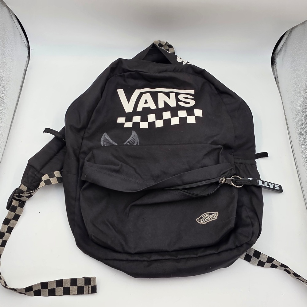 Vans Off The Wall Backpack Black Checkerboard Logo Canvas School Bag N4